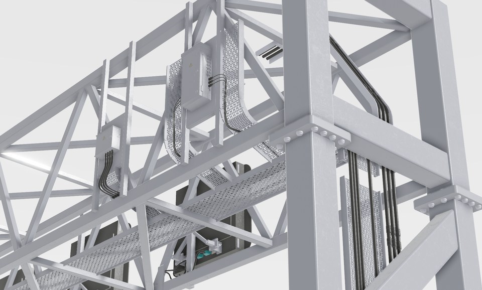 Rear structure of a smart motorway gantry with cables, sign backs and steel braces