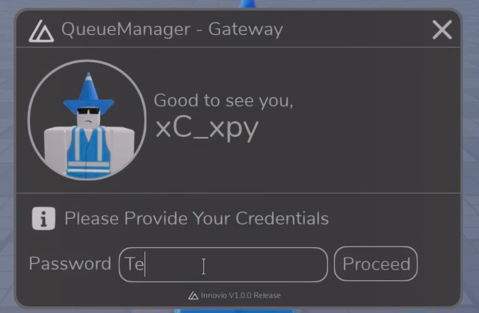 Historical QueueManager gateway interface with player avatar and credential fields